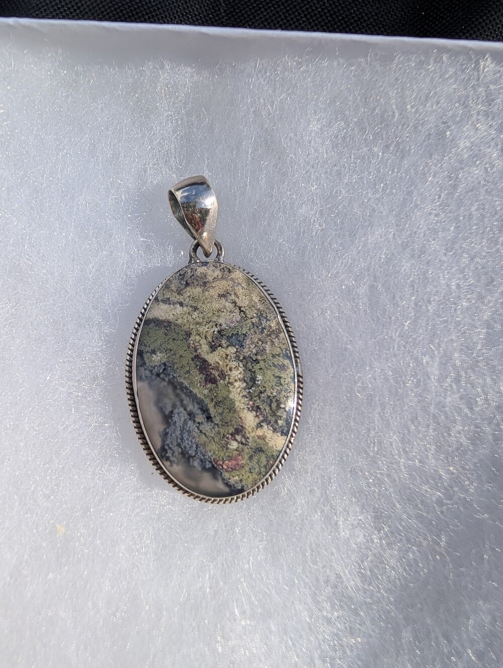 Large Moss Agate Pendant Set In 925 Sterling Silver - Picture 1 of 5